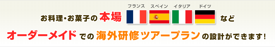 お料理・お菓子の本場フランス、スペイン、イタリア、ドイツなどオーダーメイドでの海外研修ツアープランの設計ができます！